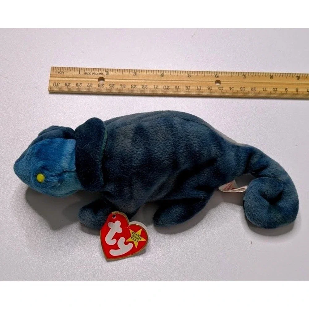 Plush Toy Ty Beanie Babies Small Blue Rainbow the Chameleon 1997 Collectible